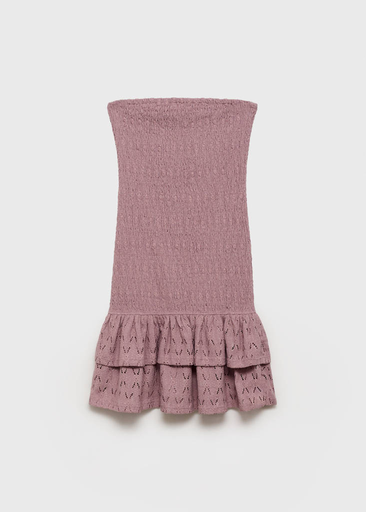 Ruched short dress with flounce hem — Pastel Pink