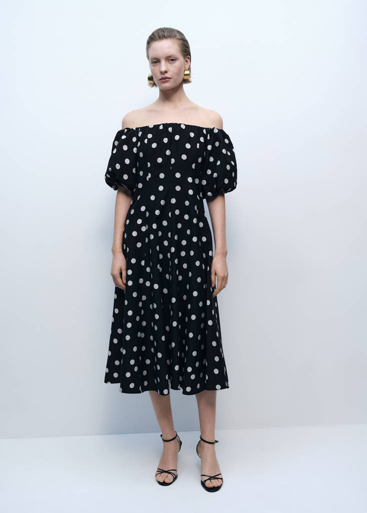 MANGO - Robe bustier à pois noir - S