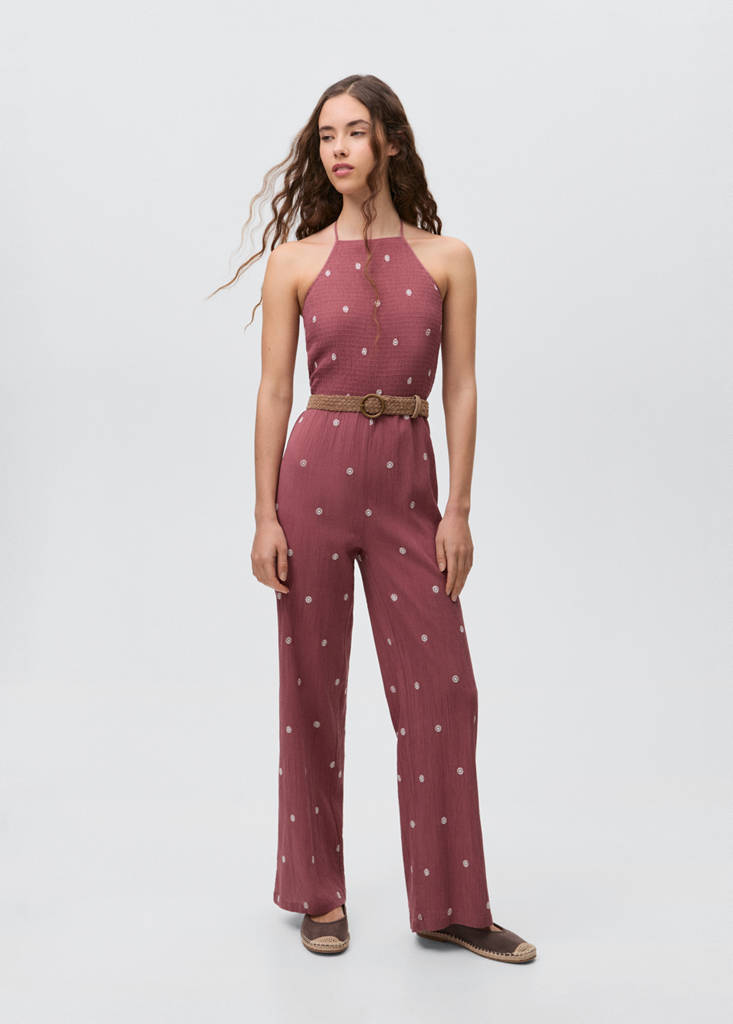 Long embroidered jumpsuit — Maroon