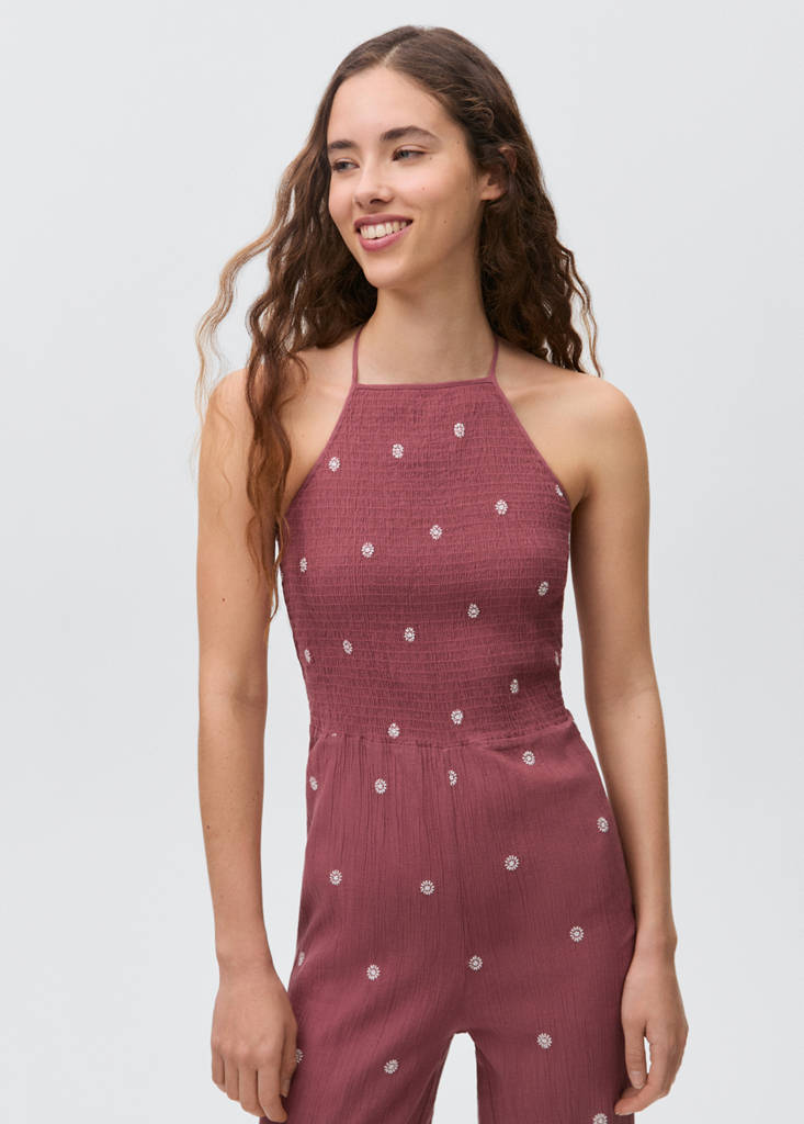 Long embroidered jumpsuit — Maroon