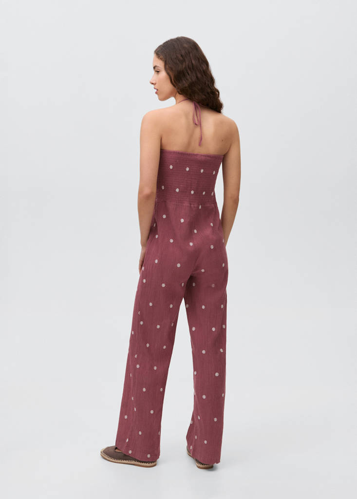 Long embroidered jumpsuit — Maroon