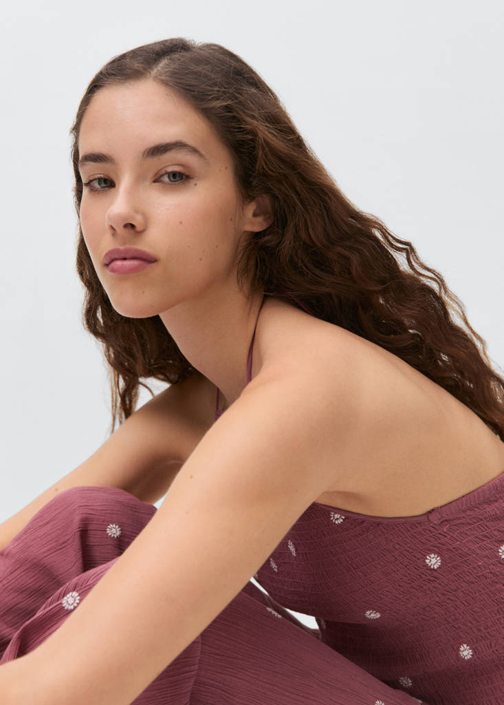 Long embroidered jumpsuit — Maroon