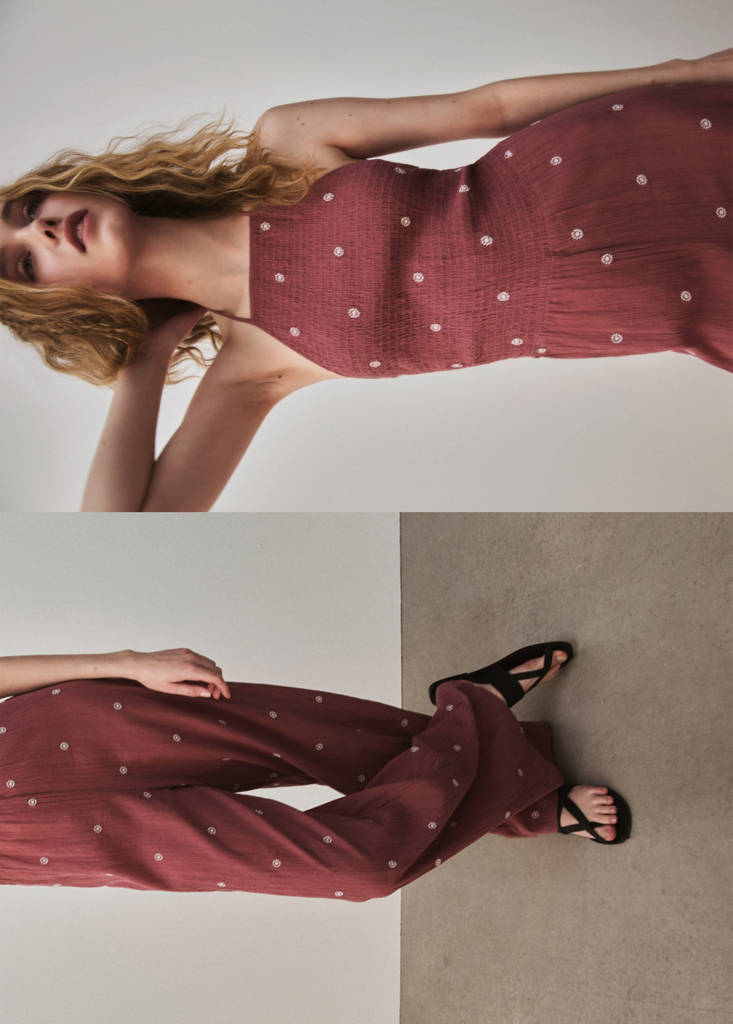 Long embroidered jumpsuit — Maroon