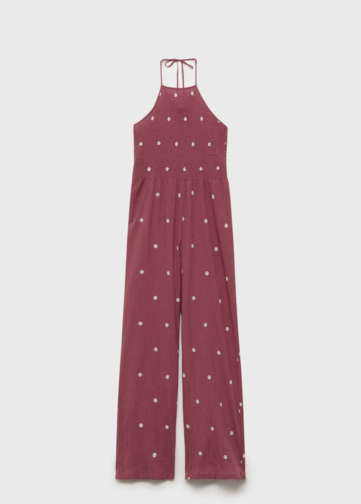Long embroidered jumpsuit — Maroon