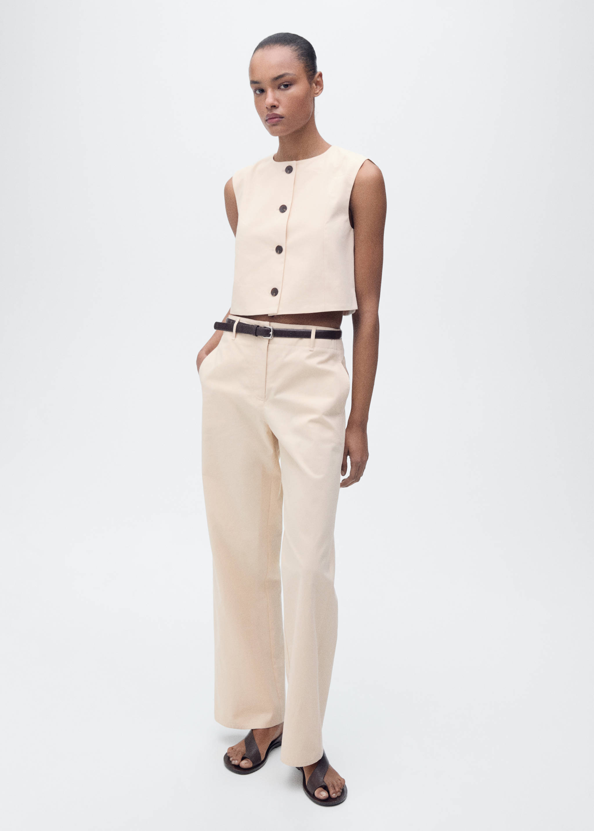 Cotton crop top with buttons - General plane