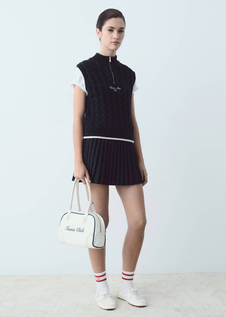 MANGO - Gilet tressé message brodé bleu marine - M