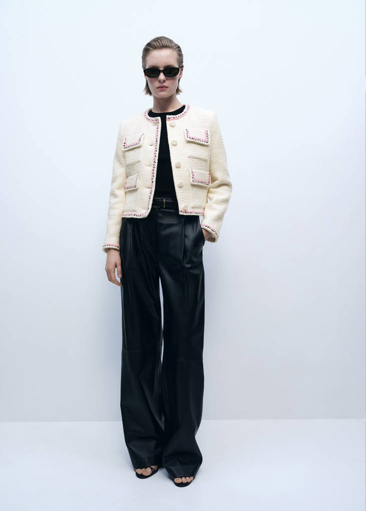 Tweed jacket with contrasting trims — Ecru