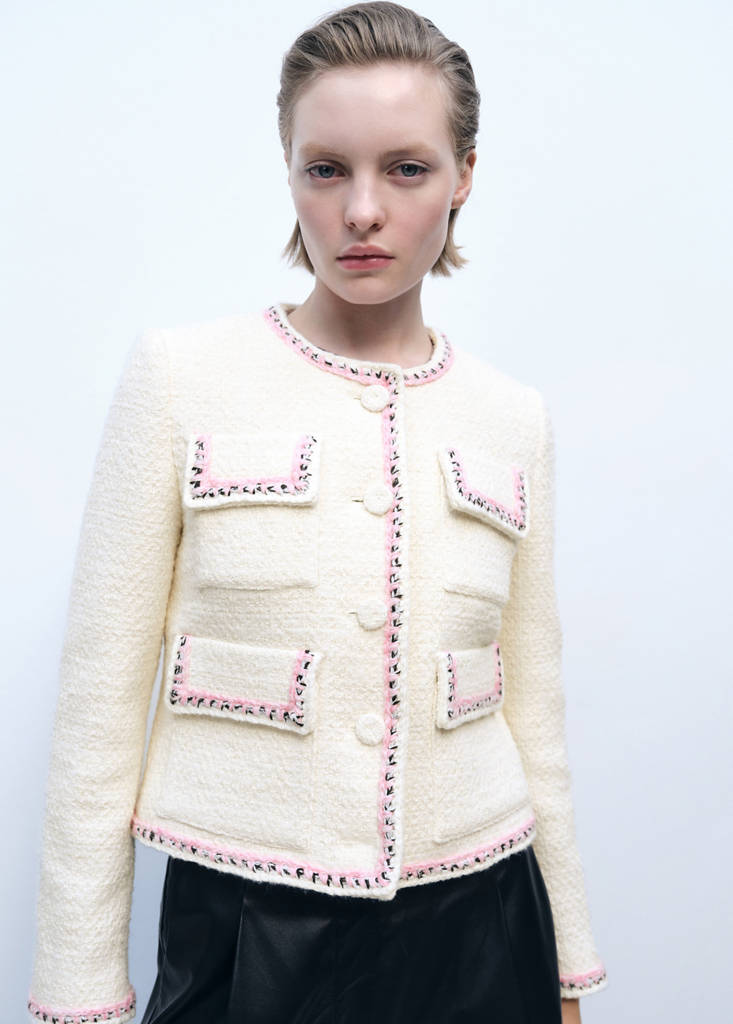Tweed jacket with contrasting trims — Ecru