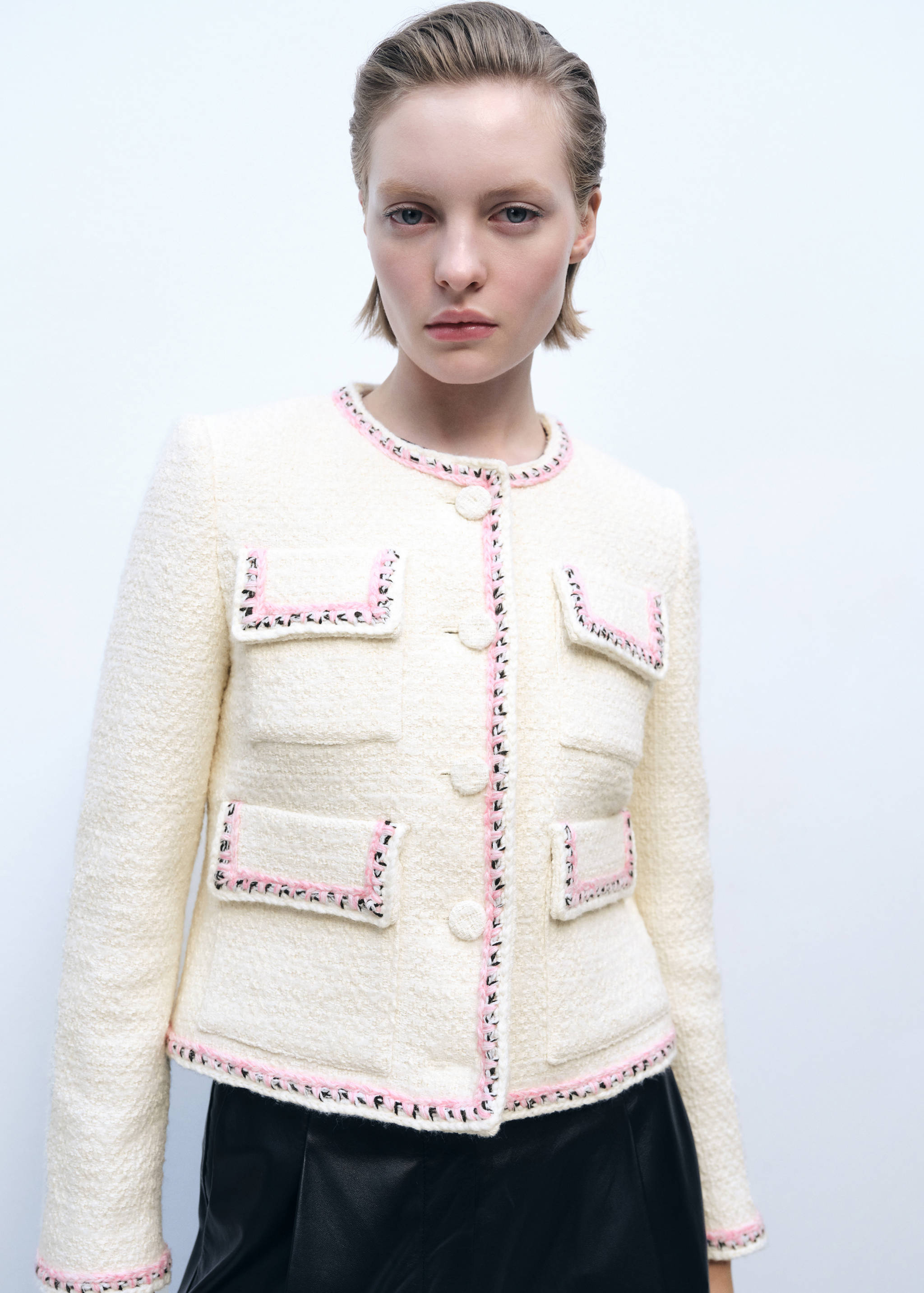 Tweed jacket with contrasting trims - Medium plane