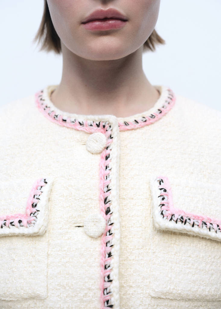 Tweed jacket with contrasting trims — Ecru