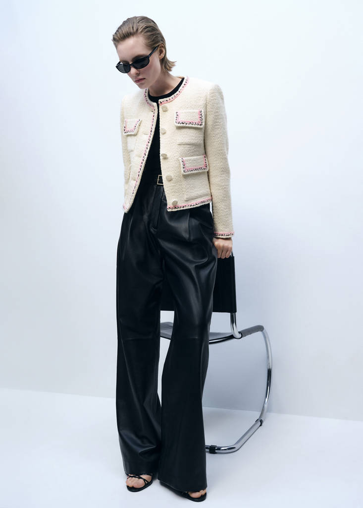 Tweed jacket with contrasting trims — Ecru