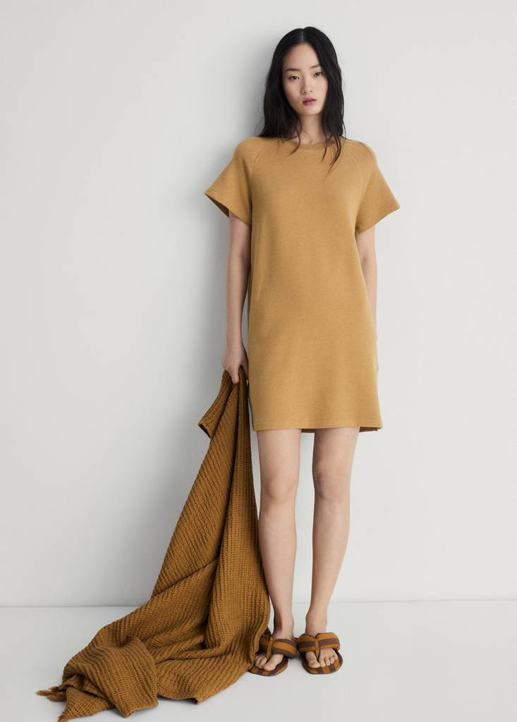 Heather fleece cotton nightgown — Ochre