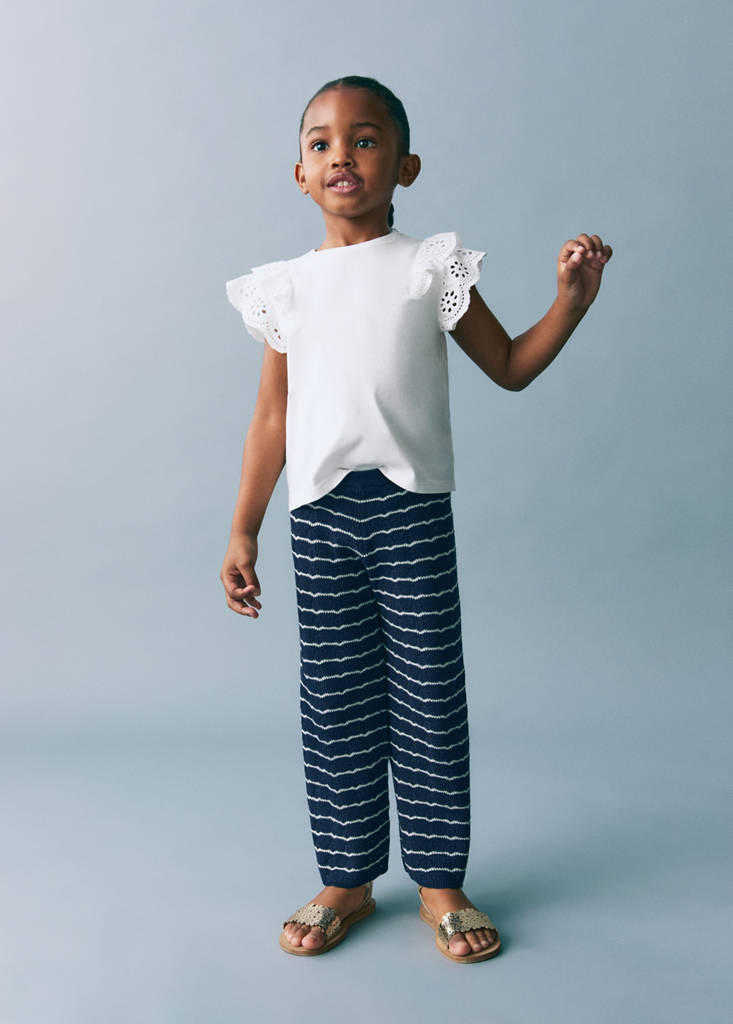 Striped openwork knit pants — Dark Navy