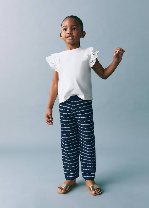 Striped openwork knit pants — Dark Navy