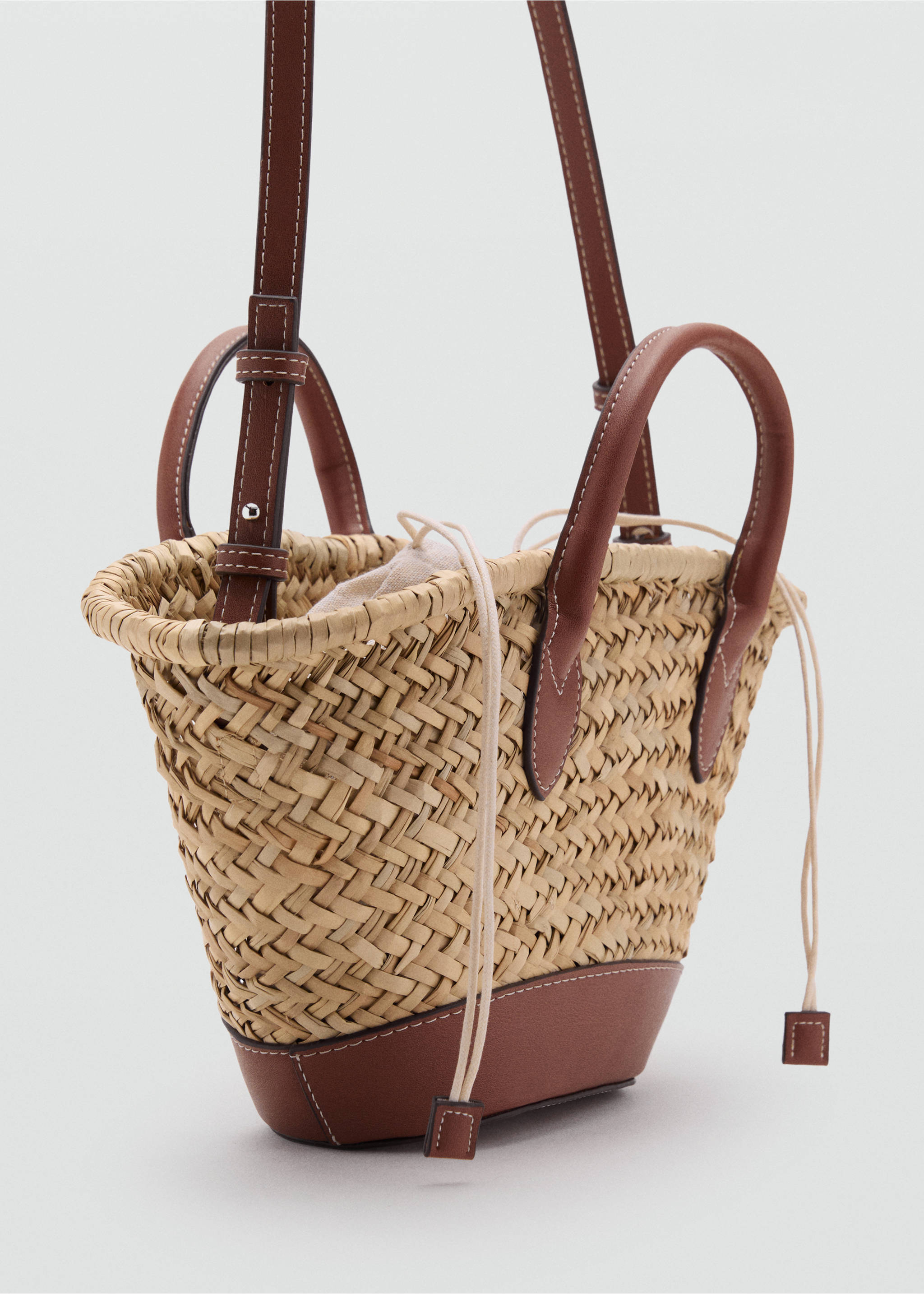Small natural fiber basket - Medium plane, Leather. Ref: 87097160-00.