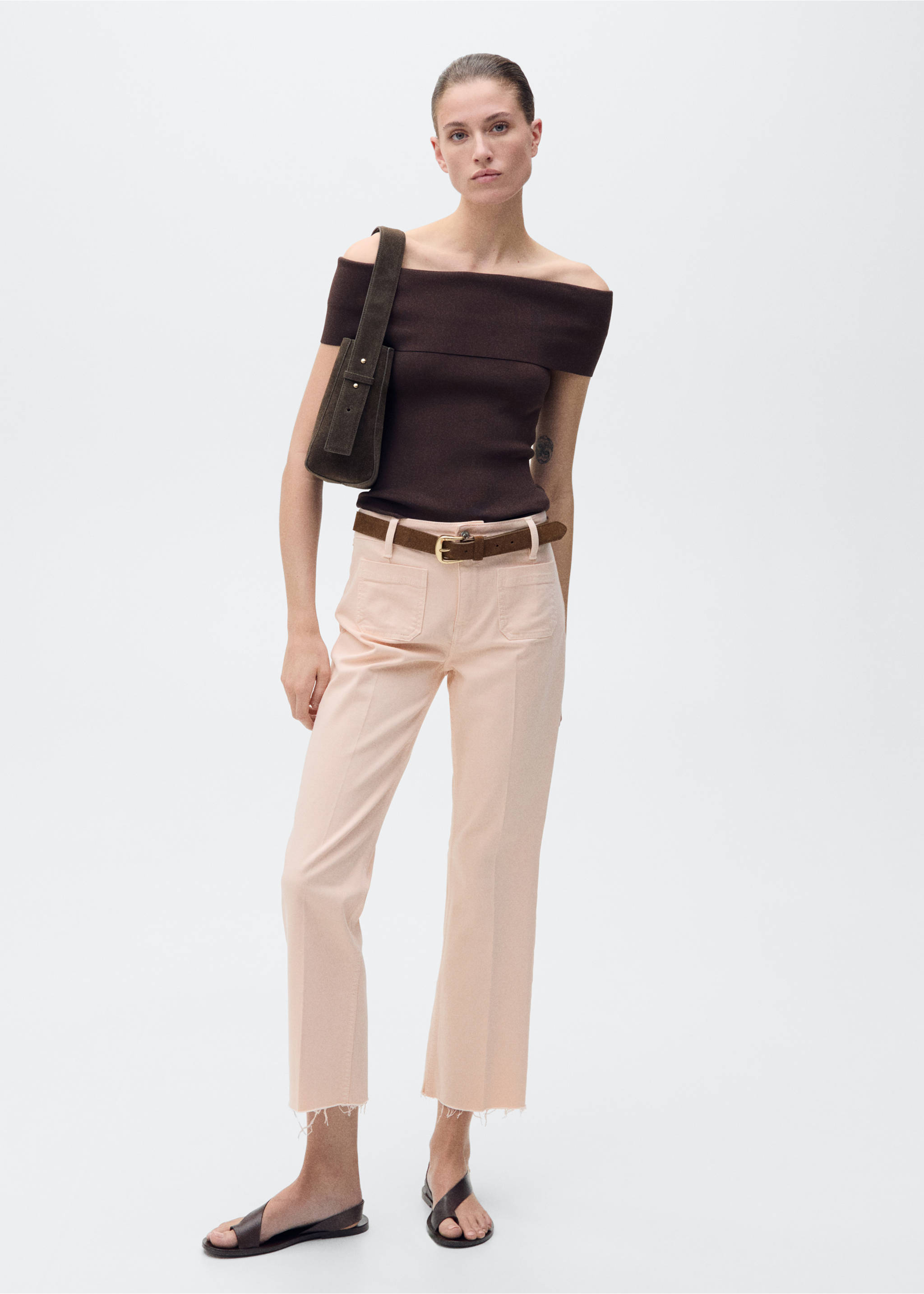 Flared cropped jeans with pockets - General plane, Pink. Ref: 87097168-00.