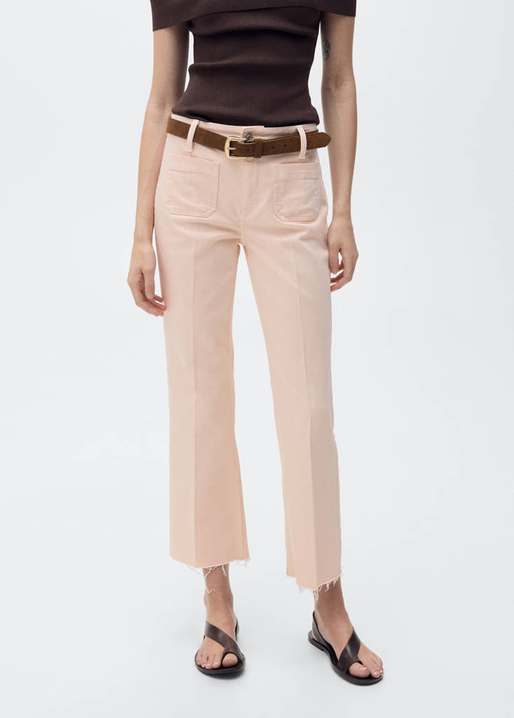 Flared cropped jeans with pockets — Pink