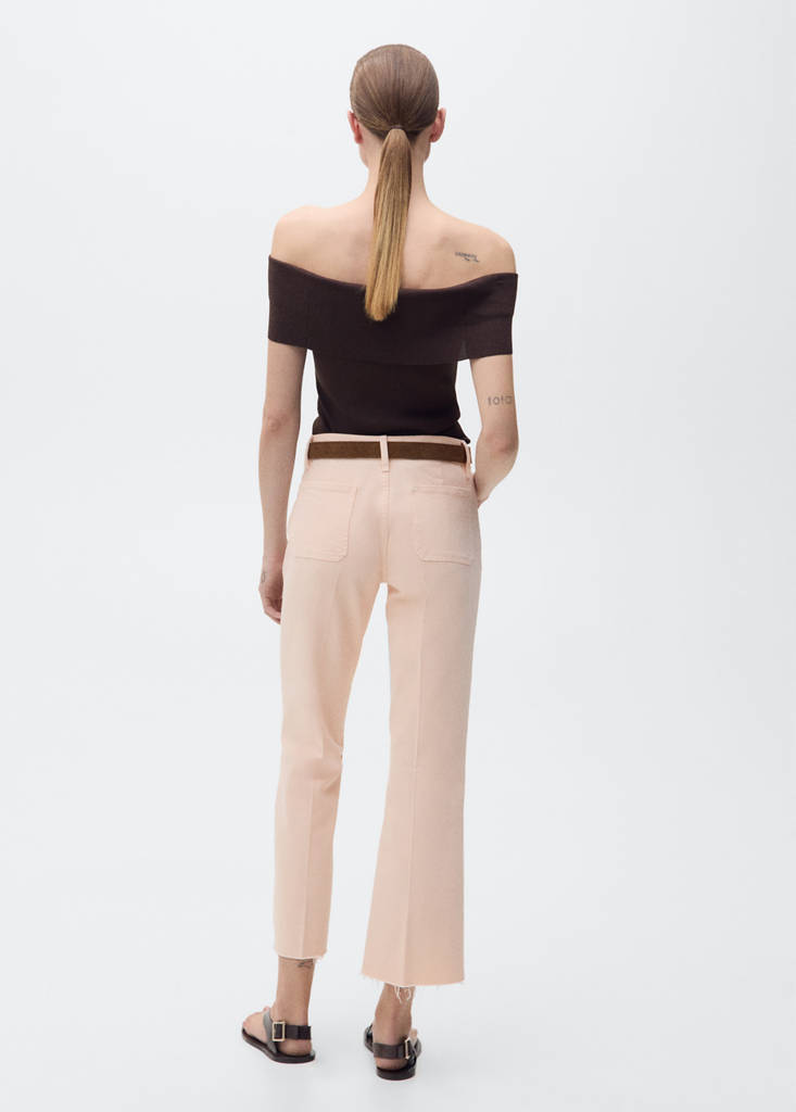 Flared cropped jeans with pockets — Pink