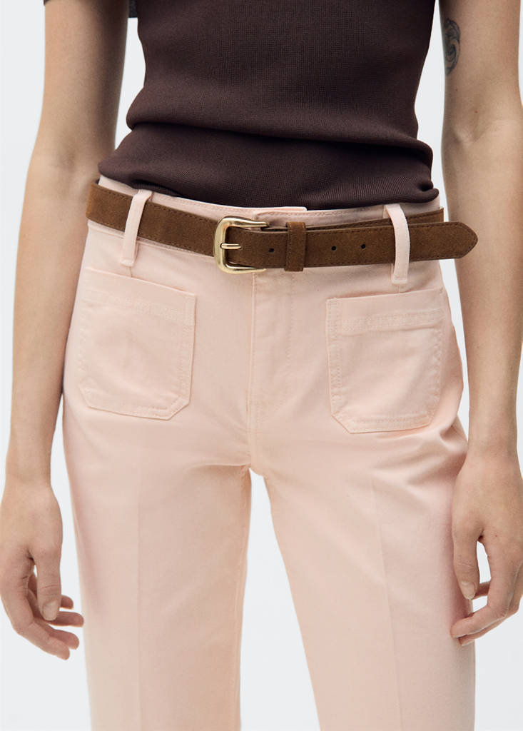 Flared cropped jeans with pockets — Pink