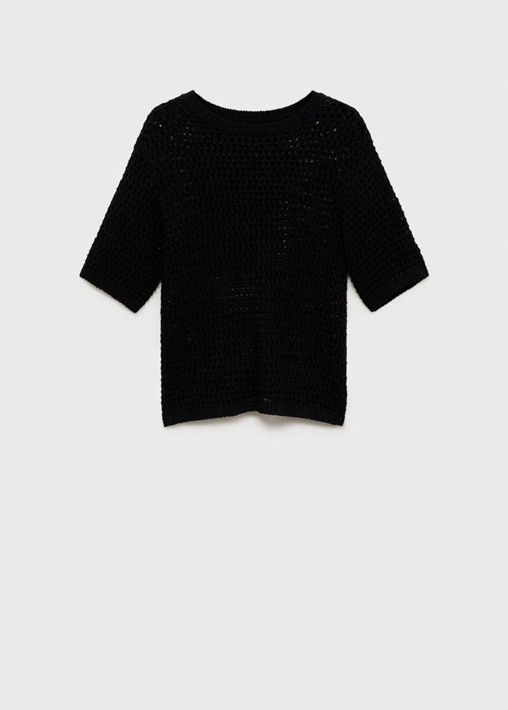 Short-sleeved crochet sweater — Black