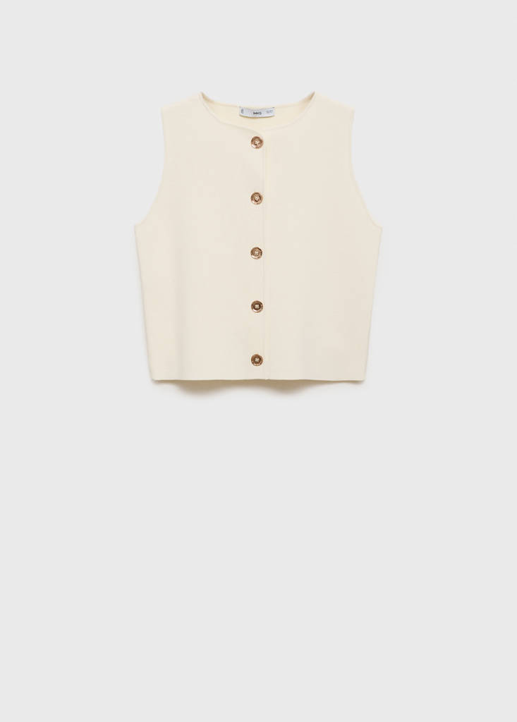 Fine-knit waistcoat with buttons — Ecru