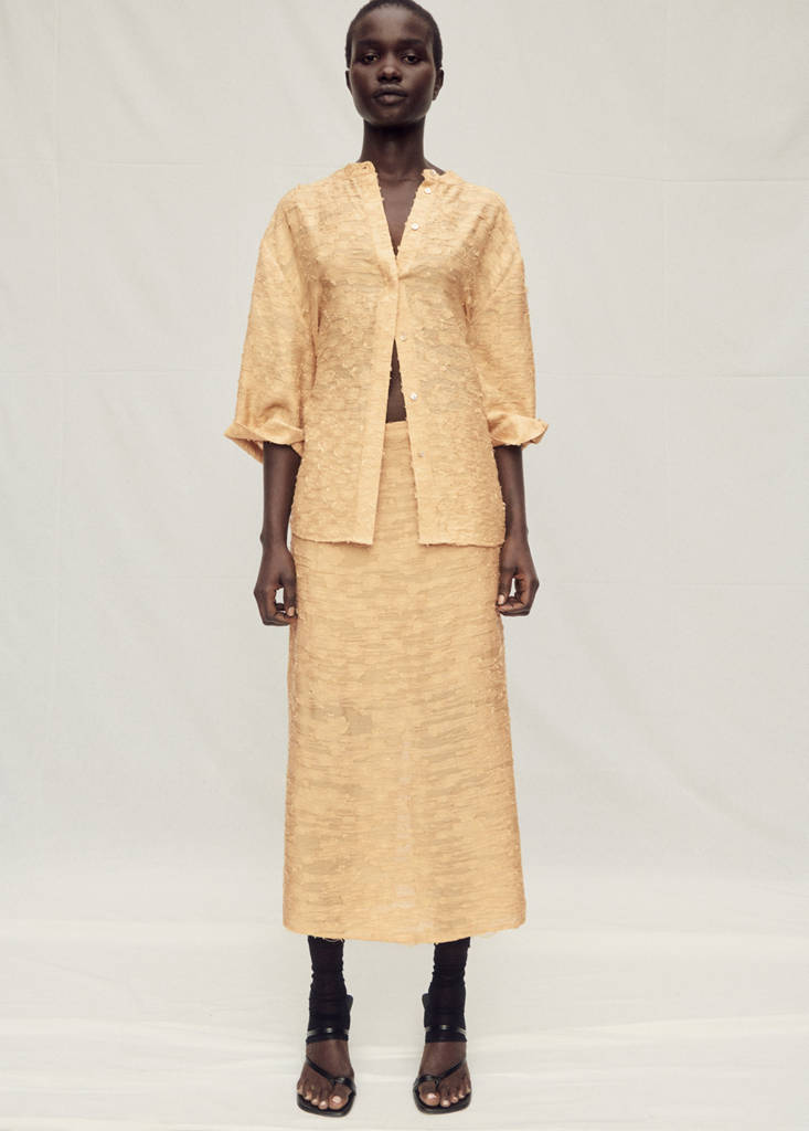 MANGO - Jupe droite texturée moutarde - M