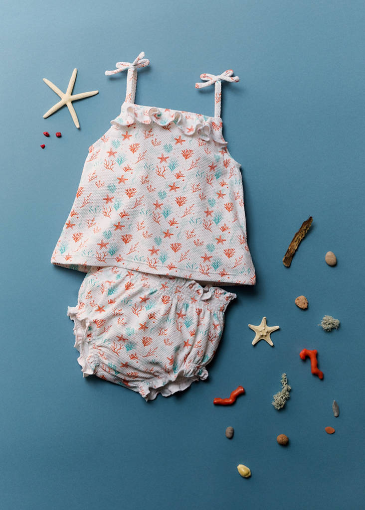 Printed swimming costume set — Coral Red
