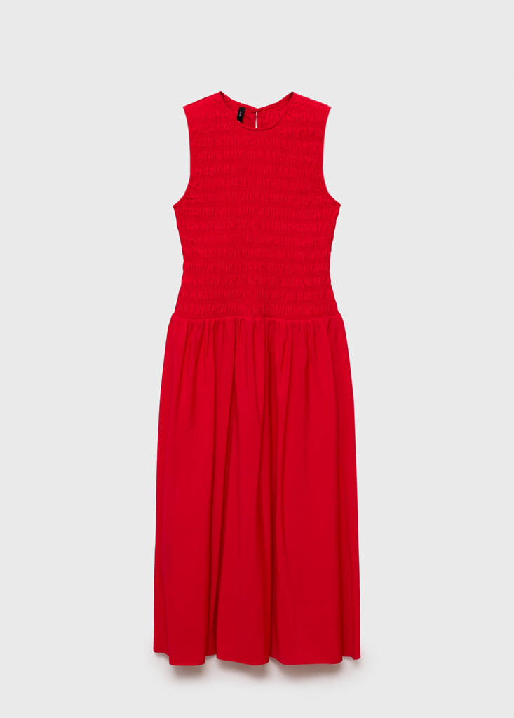 Flared dress with gathered body — Red