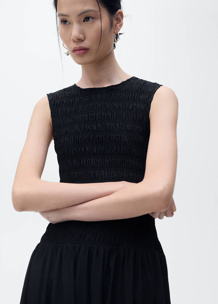 Flared dress with gathered body — Black