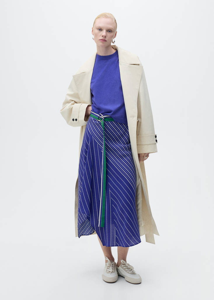 MANGO - Pull-over maille fine manches courtes bleu - XS