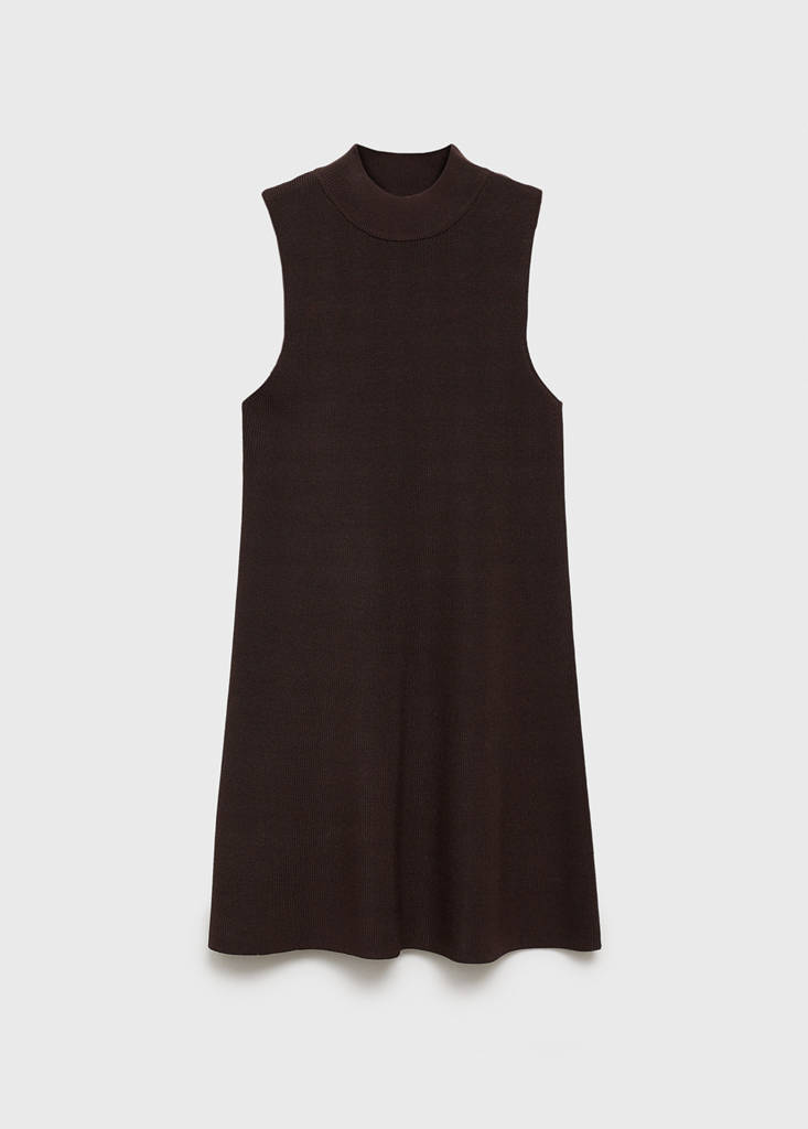 Perkins-neck knitted dress — Chocolate