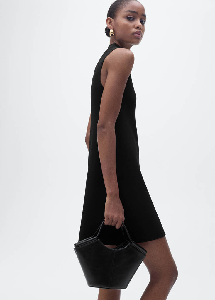 Perkins-neck knitted dress — Black
