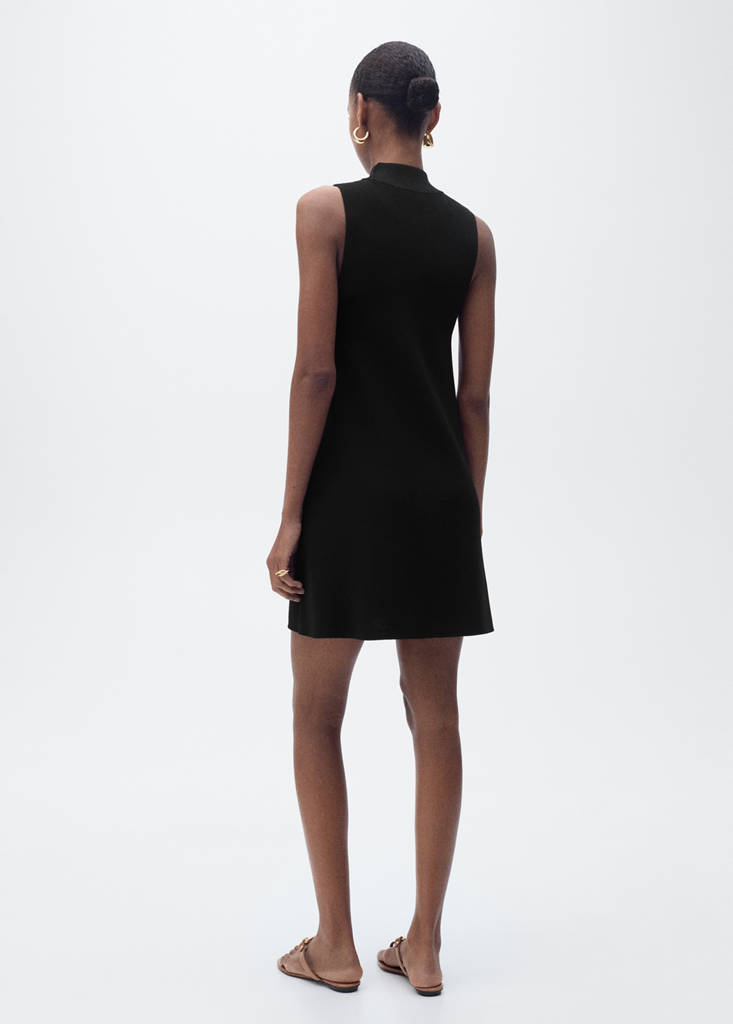 Perkins-neck knitted dress — Black