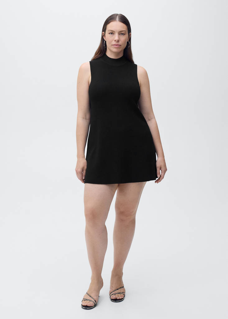 Perkins-neck knitted dress — Black