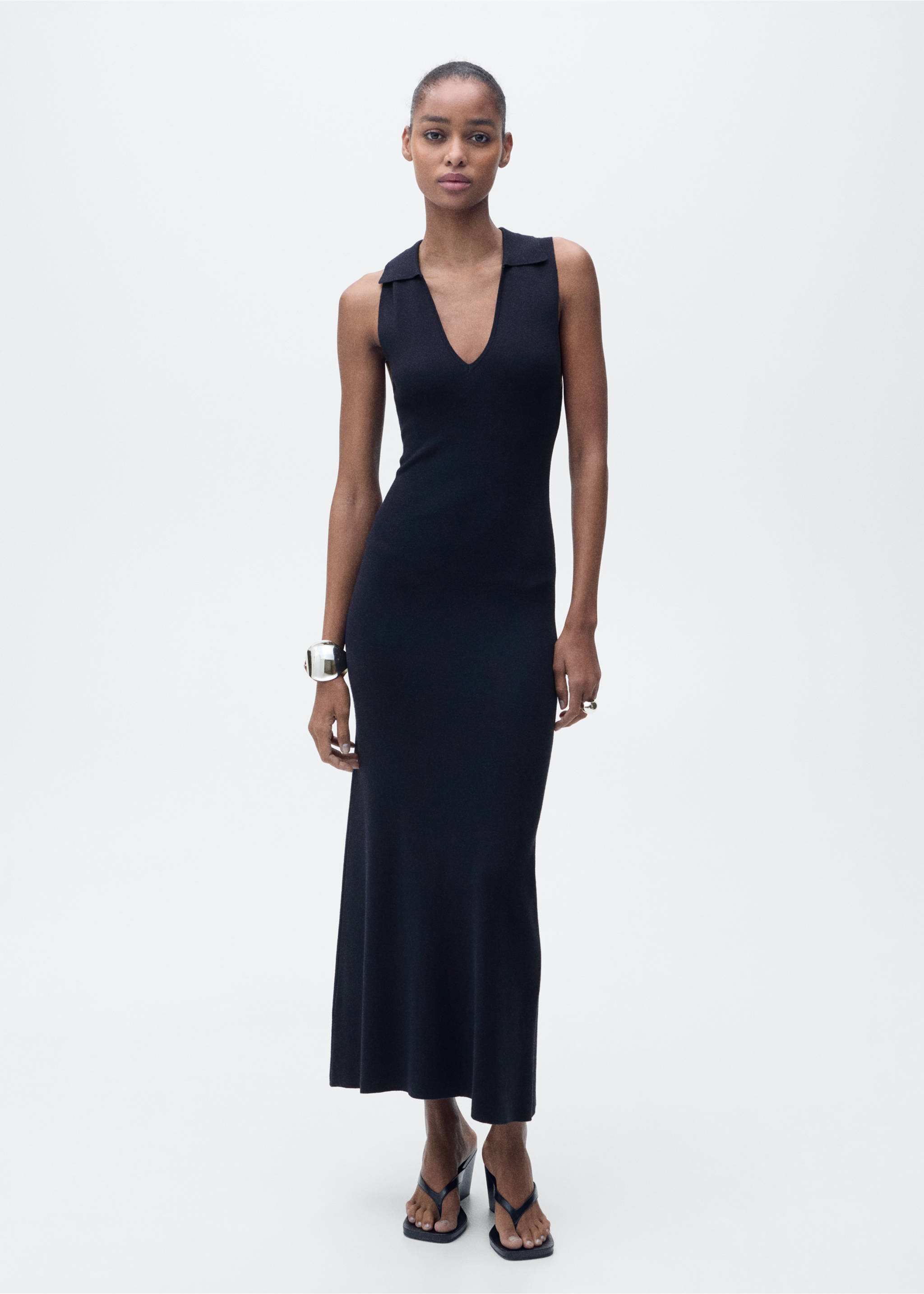 Knitted midi-dress with lapels - General plane, Dark Navy. Ref: 87097185-00.