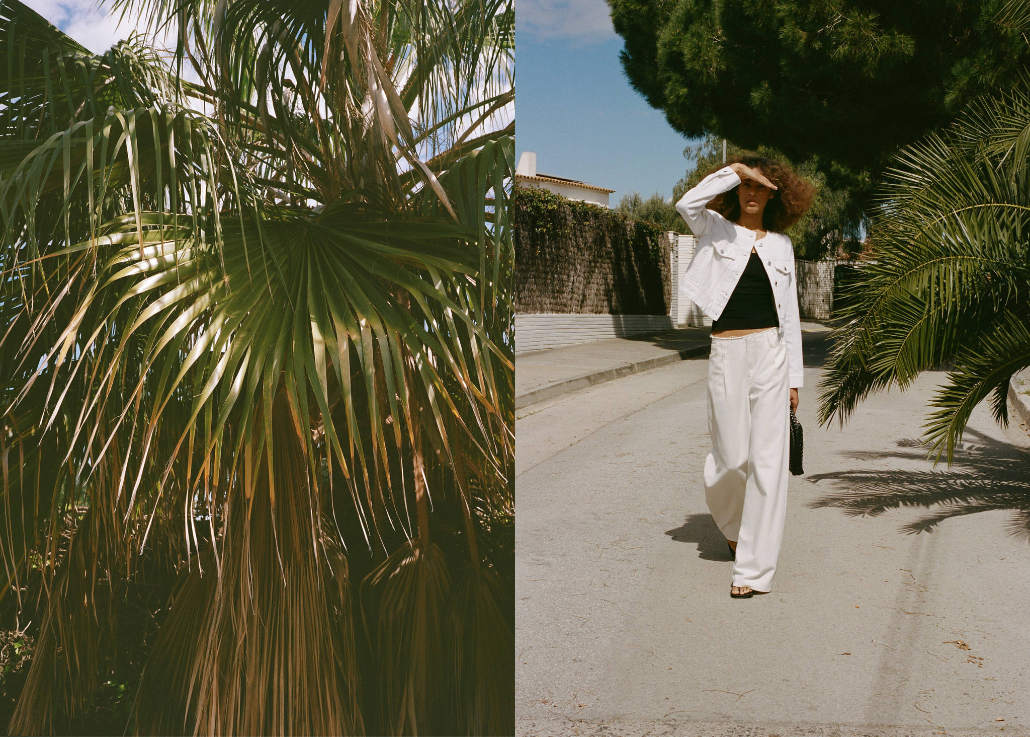 Wide leg denim trousers with frayed waist - Panoramic plane