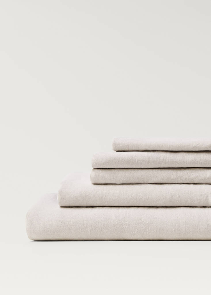 Washed linen fitted sheet for 90 cm bed — Beige