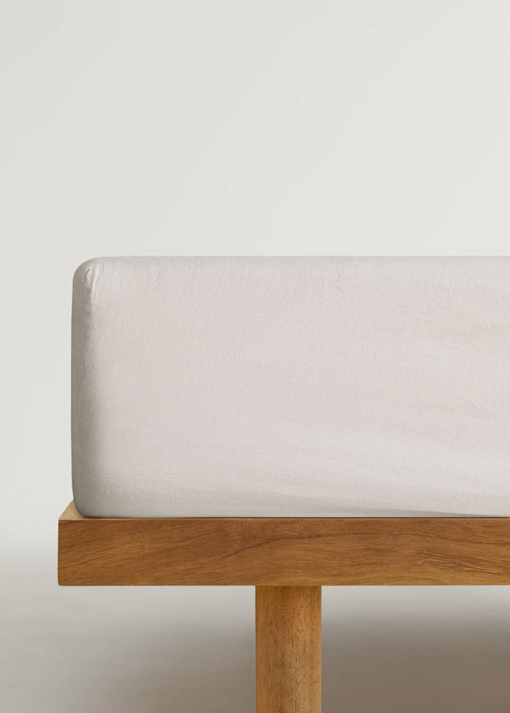 Washed linen fitted sheet for 90 cm bed — Beige