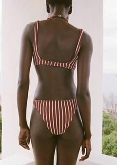Cheeky ribbed striped bikini briefs — Chocolate 3