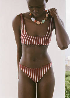 Cheeky ribbed striped bikini briefs — Chocolate 4