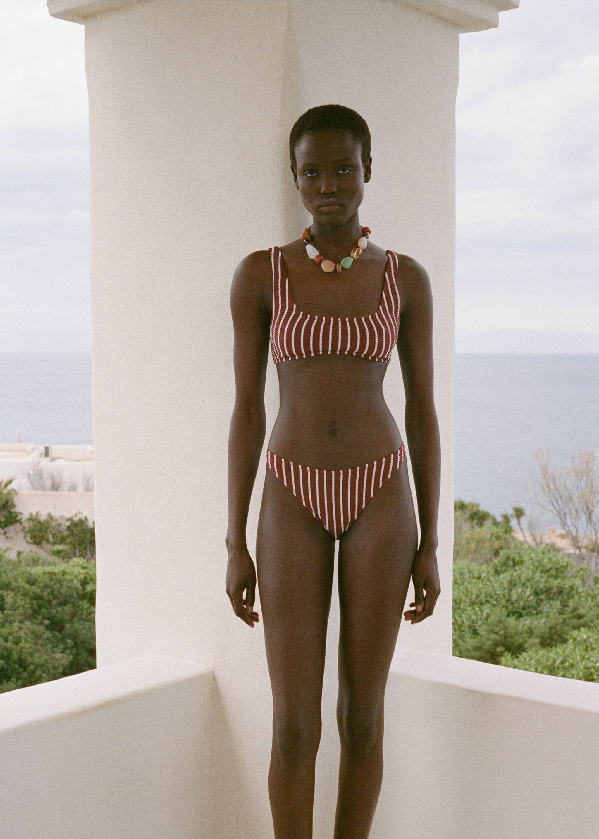 Ribbed striped cheeky bikini bottoms - Details of the article 2, Chocolate. Ref: 87097673-00.