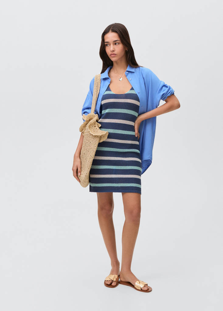 Striped openwork knitted dress — Blue