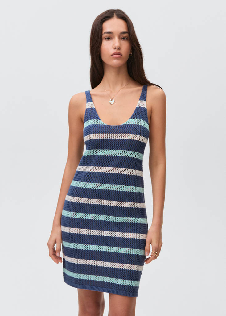 Striped openwork knitted dress — Blue