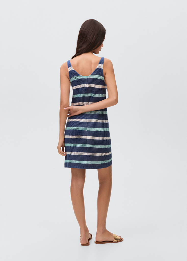 Striped openwork knitted dress — Blue