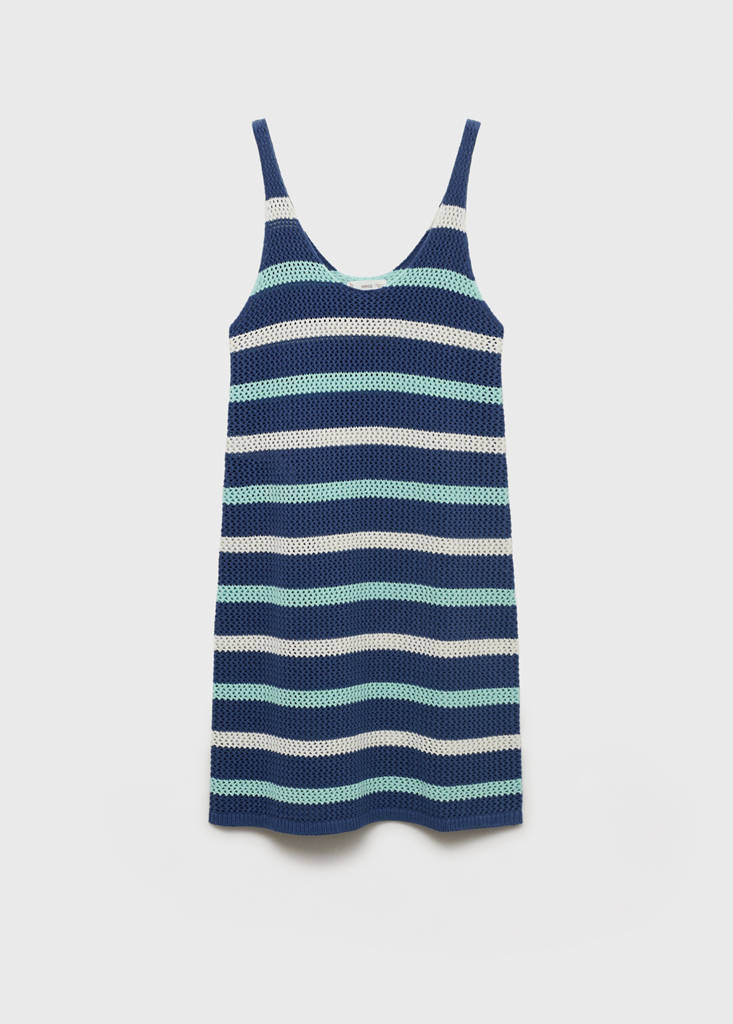 Striped openwork knitted dress — Blue