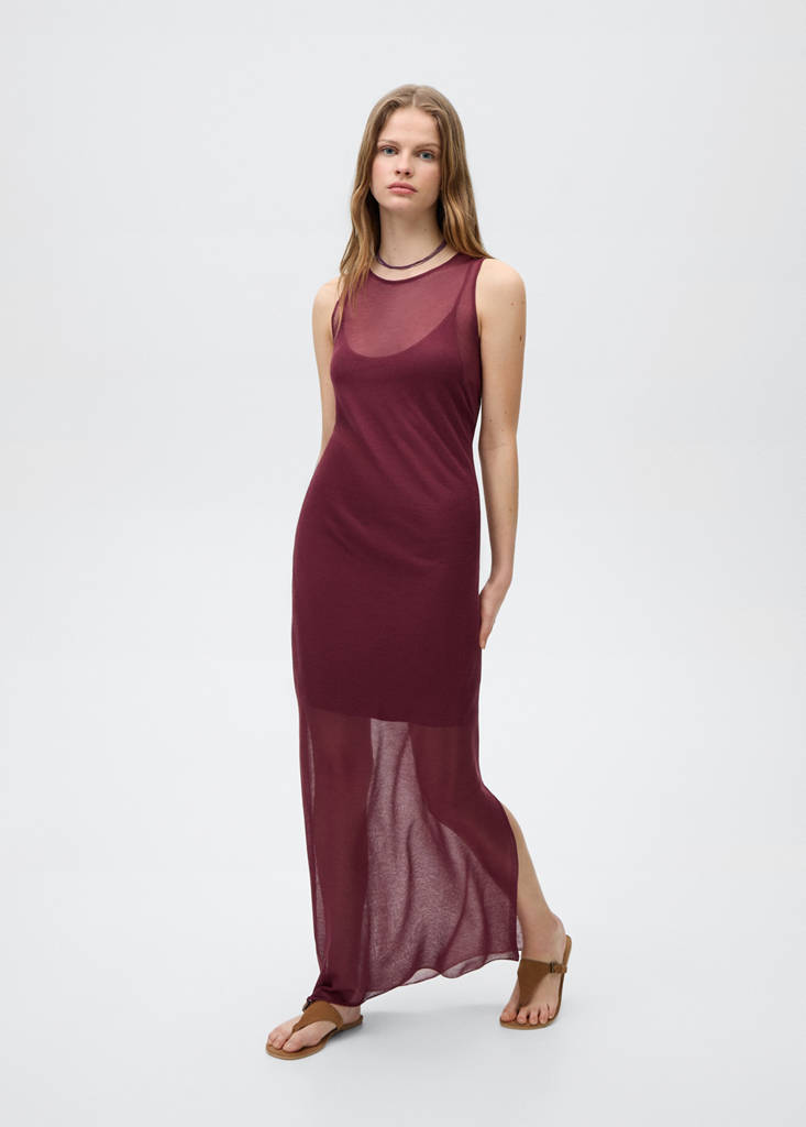 Sheer fabric dress — Maroon