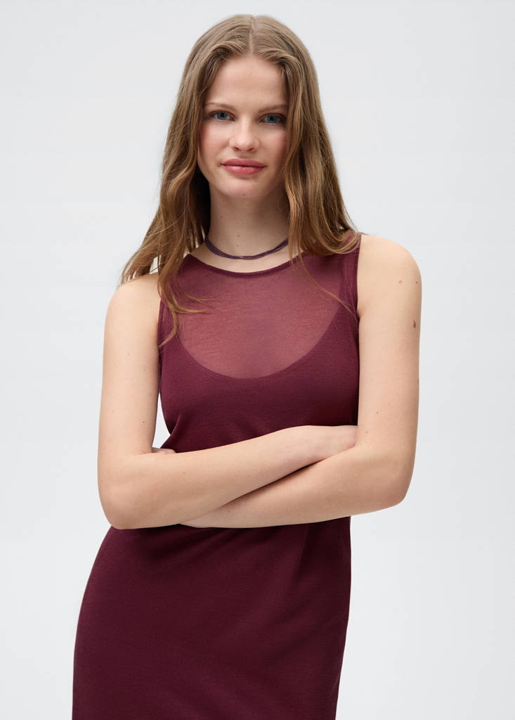 Sheer fabric dress — Maroon