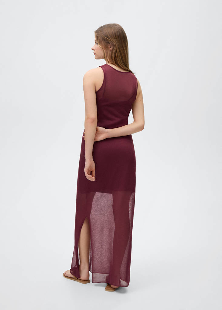 Sheer fabric dress — Maroon