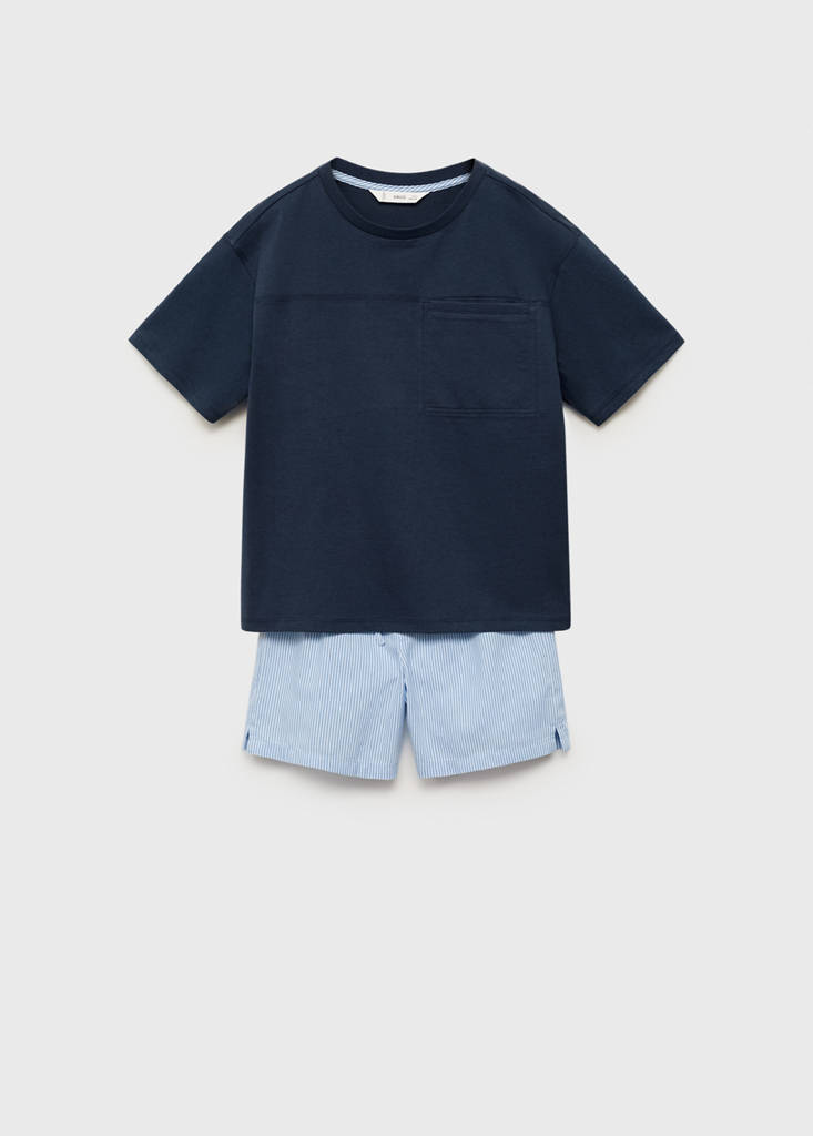 MANGO KIDS - Pyjama court rayures bleu marine - 7-8 ans - Garçon