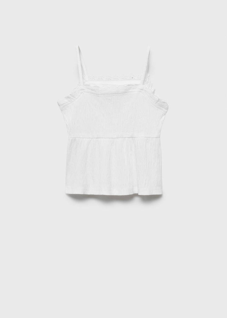 Top with Swiss embroidery detail — Off White